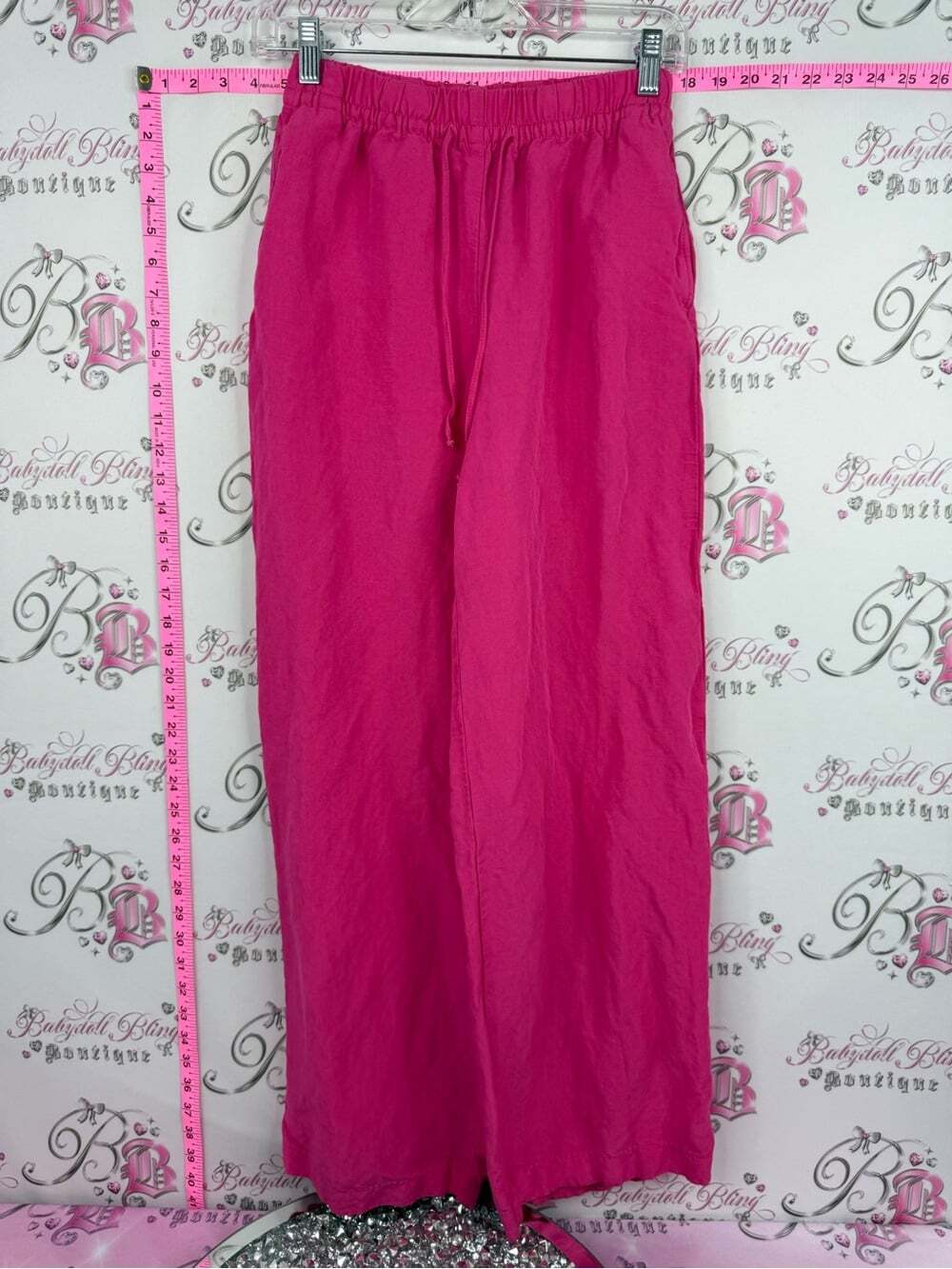 H&M linen pants pink bright Vibrant Fuchsia Maxi Skirt Pants